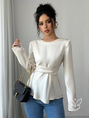 Blusa Manga Longa Com Cintura Marcada E Caimento Elegante Branco / PP Blusa Manga Longa Com Cintura Marcada E Caimento