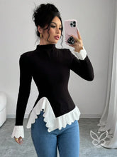 Blusa Manga Longa Com Gola Alta E Barra Assimétrica Preto / PP Blusa Manga Longa Com Gola Alta E Barra Assimétrica