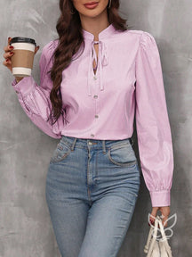 Blusa Manga Longa Com Gola Alta E Fechamento Por Botões Rosa / PP Blusa Manga Longa Com Gola Alta E Fechamento Por