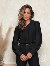 Blusa Manga Longa com Gola Babado Romântica Preto / PP Blusa Manga Longa com Gola Babado Romântica