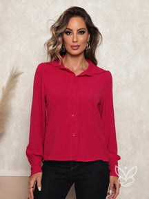 Blusa Manga Longa com Gola Babado Romântica Rosa Pink / PP Blusa Manga Longa com Gola Babado Romântica