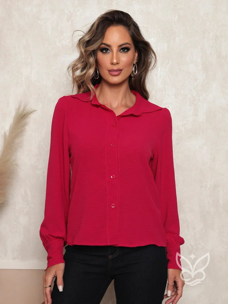 Blusa Manga Longa com Gola Babado Romântica Rosa Pink / PP Blusa Manga Longa com Gola Babado Romântica