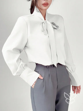 Blusa Manga Longa Com Gola Laço E Caimento Elegante Blusa Manga Longa Com Gola Laço E Caimento Elegante