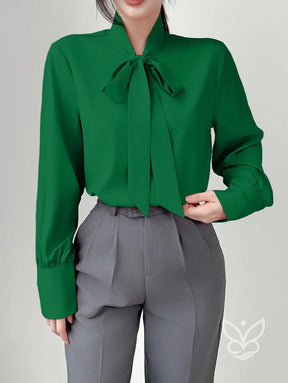 Blusa Manga Longa Com Gola Laço E Caimento Elegante Blusa Manga Longa Com Gola Laço E Caimento Elegante