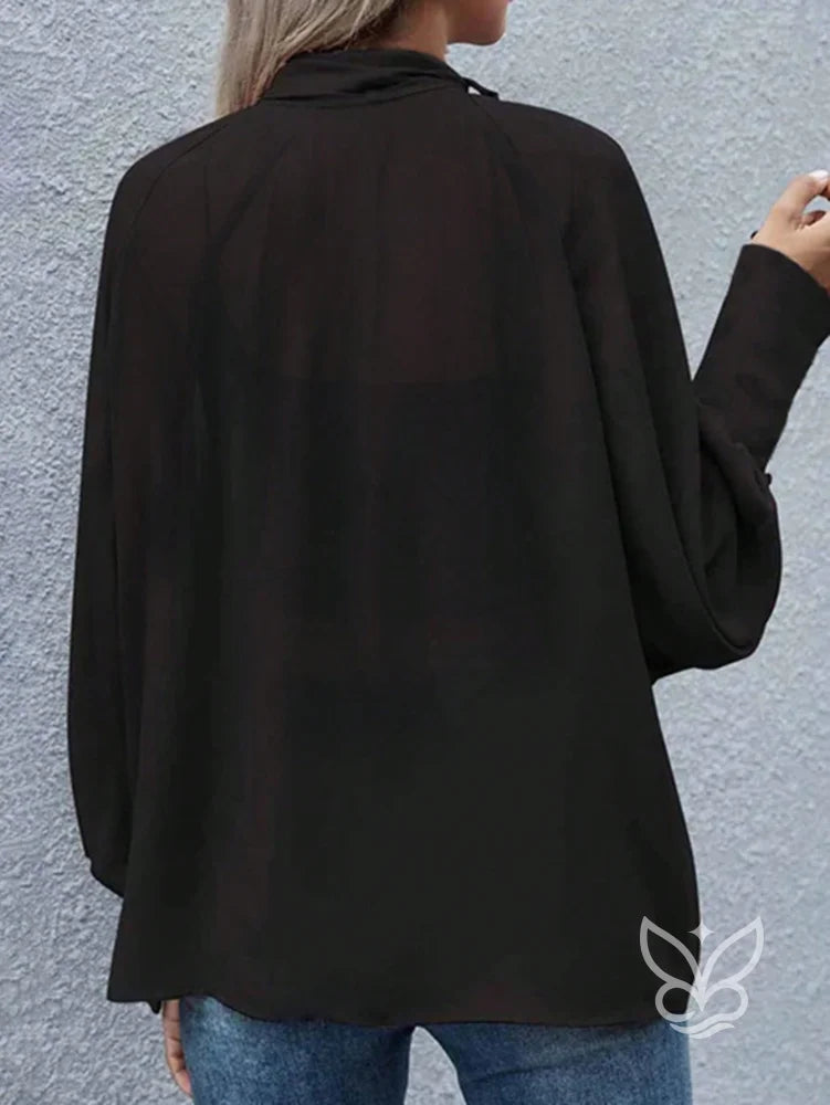 Blusa Manga Longa Com Gola Laço E Punhos Bufantes Blusa Manga Longa Com Gola Laço E Punhos Bufantes
