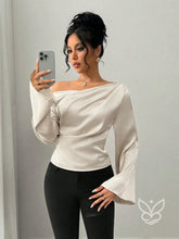 Blusa Ombro a Ombro Com Manga Longa E Cintura Ajustada Champanhe / PP Blusa Ombro a Ombro Com Manga Longa E Cintura