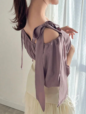 Blusa Ombro Caído Com Amarração E Caimento Fluido Blusa Ombro Caído Com Amarração E Caimento Fluido
