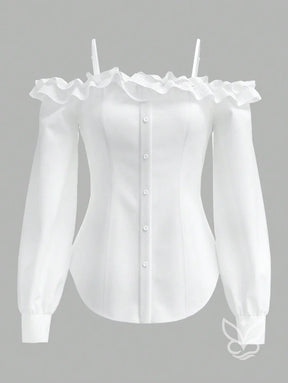 Blusa Ombro Único Com Babados Tridimensionais E Manga Longa Blusa Ombro Único Com Babados Tridimensionais E Manga Longa