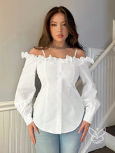 Blusa Ombro Único Com Babados Tridimensionais E Manga Longa Branco / PP Blusa Ombro Único Com Babados Tridimensionais E