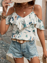 Blusa Ombro Vazado Com Babado E Alças Finas Floral / PP Blusa Ombro Vazado Com Babado E Alças Finas