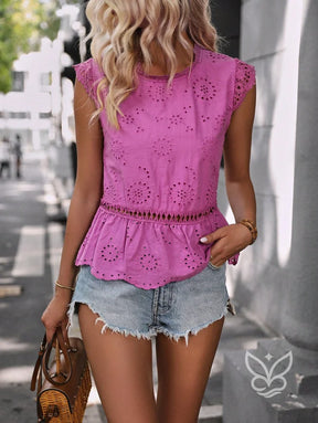 Blusa Peplum Com Babados E Decote V Elegante Blusa Peplum Com Babados E Decote V Elegante