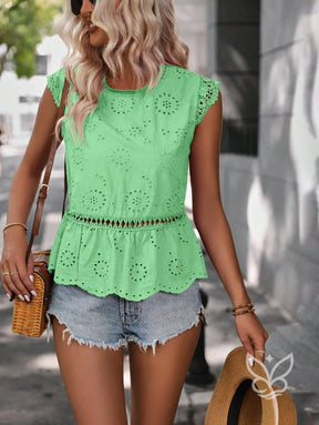 Blusa Peplum Com Babados E Decote V Elegante Blusa Peplum Com Babados E Decote V Elegante