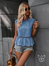Blusa Peplum Com Babados E Decote V Elegante Azul / PP Blusa Peplum Com Babados E Decote V Elegante