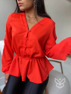 Blusa Peplum Com Babados Na Barra E Manga Bufante Blusa Peplum Com Babados Na Barra E Manga Bufante