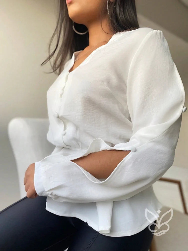 Blusa Peplum Com Babados Na Barra E Manga Bufante Blusa Peplum Com Babados Na Barra E Manga Bufante