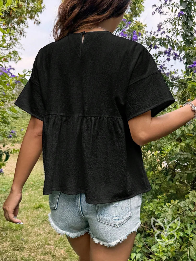 Blusa Peplum com Caimento Solto e Gola Redonda Blusa Peplum com Caimento Solto e Gola Redonda