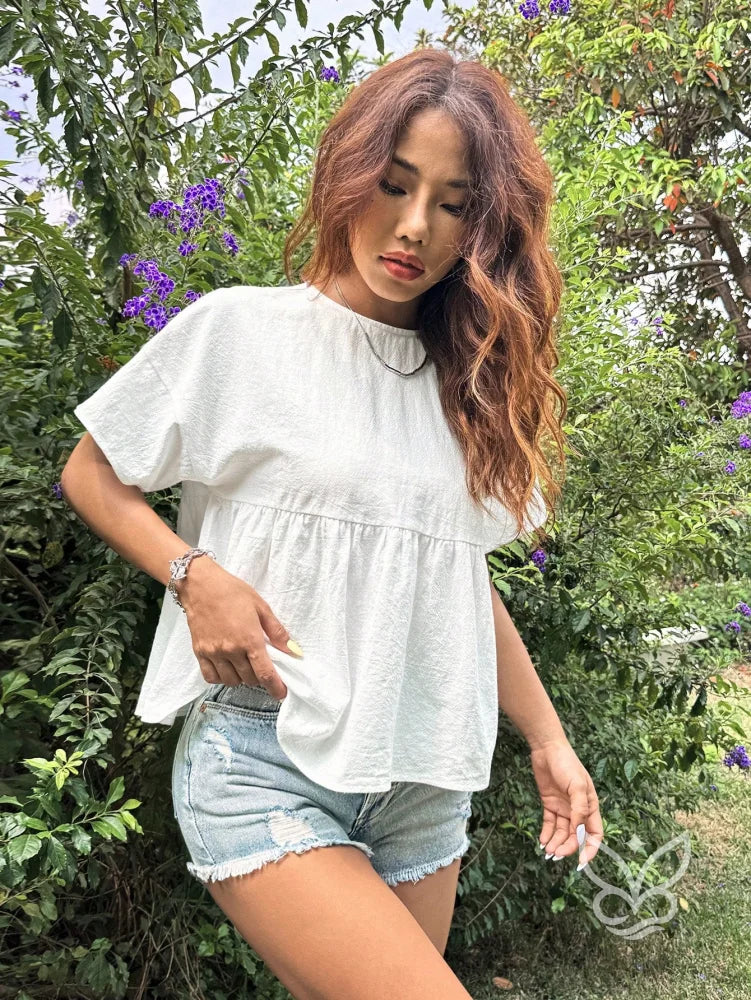 Blusa Peplum com Caimento Solto e Gola Redonda Branco / PP Blusa Peplum com Caimento Solto e Gola Redonda