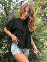 Blusa Peplum com Caimento Solto e Gola Redonda Preto / PP Blusa Peplum com Caimento Solto e Gola Redonda