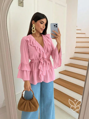Blusa Peplum De Tule Com Manga Flare E Estilo Boho Blusa Peplum De Tule Com Manga Flare E Estilo Boho