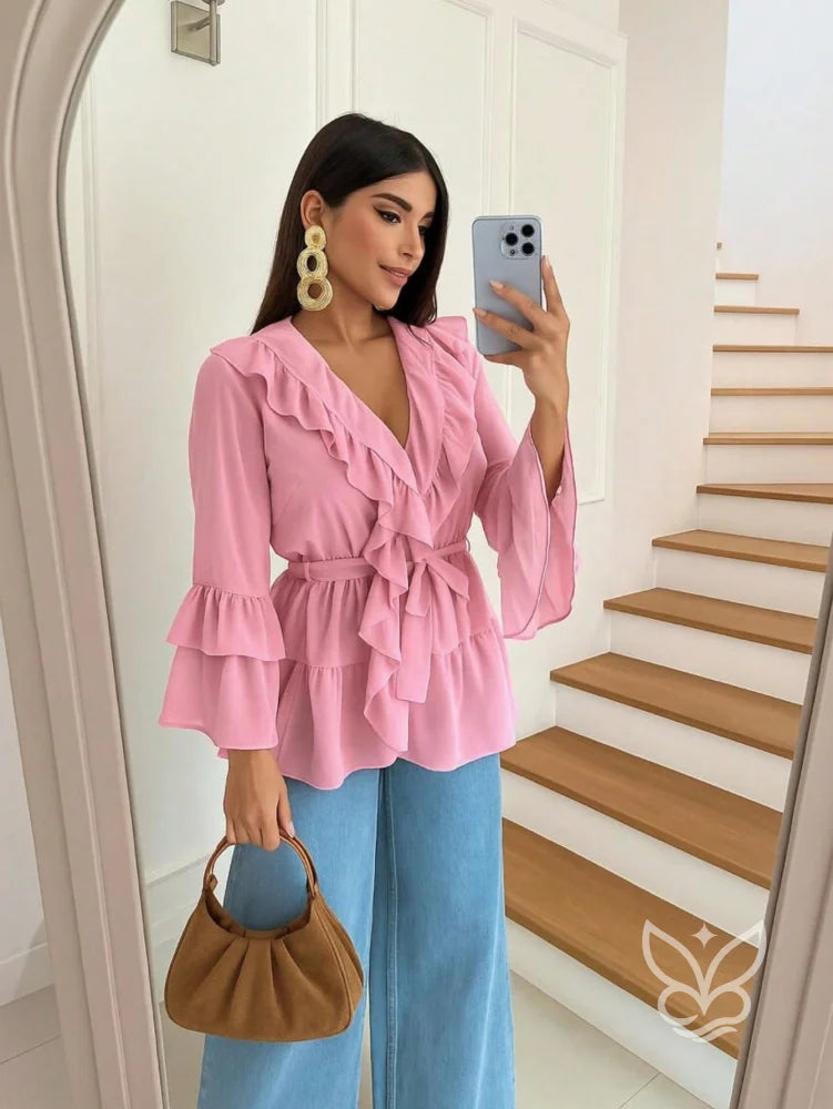 Blusa Peplum De Tule Com Manga Flare E Estilo Boho Blusa Peplum De Tule Com Manga Flare E Estilo Boho