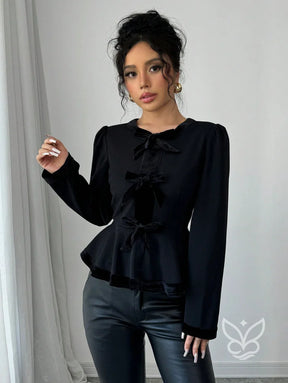 Blusa Peplum De Veludo Com Babados Na Barra E Manga Longa Blusa Peplum De Veludo Com Babados Na Barra E Manga Longa