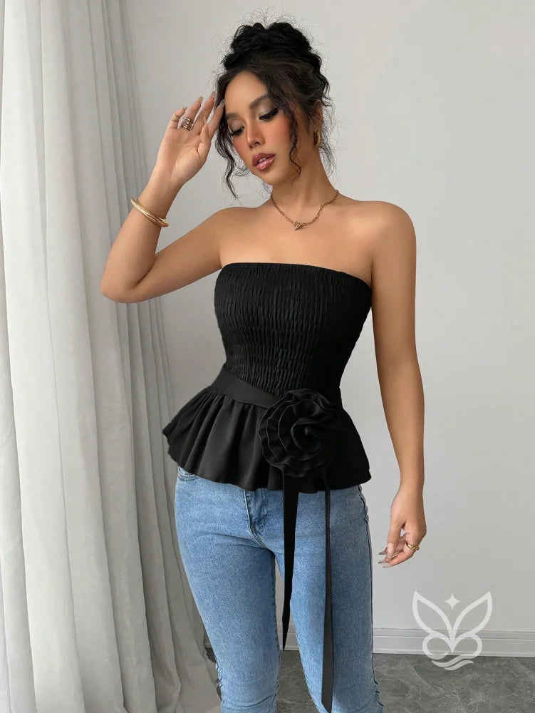 Blusa Peplum Minimalista Com Manga Bufante E Caimento Solto Preto / PP Blusa Peplum Minimalista Com Manga Bufante E