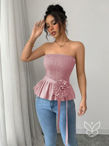 Blusa Peplum Minimalista Com Manga Bufante E Caimento Solto Rosa Chiclete / PP Blusa Peplum Minimalista Com Manga