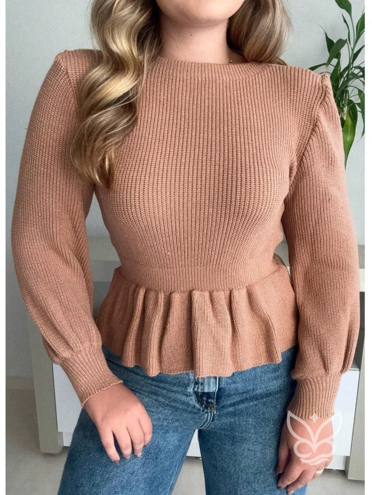 Blusa Peplum Modal Com Babados E Caimento Ajustado Marrom / PP Blusa Peplum Modal Com Babados E Caimento Ajustado