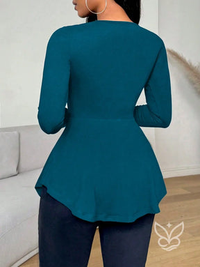 Blusa Peplum Ombro a Ombro Com Babados E Manga Longa Blusa Peplum Ombro a Ombro Com Babados E Manga Longa