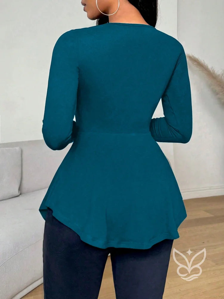Blusa Peplum Ombro a Ombro Com Babados E Manga Longa Blusa Peplum Ombro a Ombro Com Babados E Manga Longa