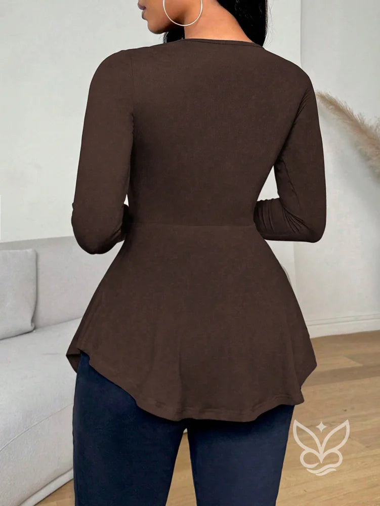 Blusa Peplum Ombro a Ombro Com Babados E Manga Longa Blusa Peplum Ombro a Ombro Com Babados E Manga Longa