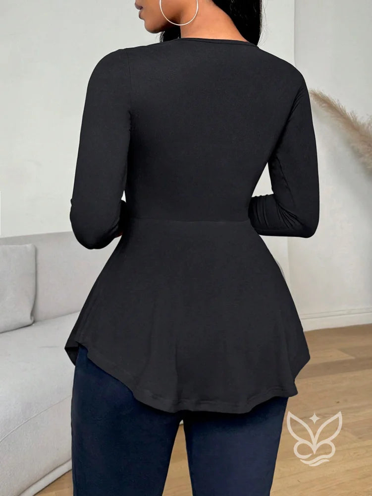 Blusa Peplum Ombro a Ombro Com Babados E Manga Longa Blusa Peplum Ombro a Ombro Com Babados E Manga Longa