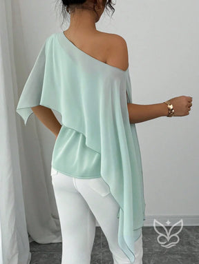 Blusa Peplum Ombro Único Com Gola Assimétrica E Cintura Marcada Blusa Peplum Ombro Único Com Gola Assimétrica E Cintura