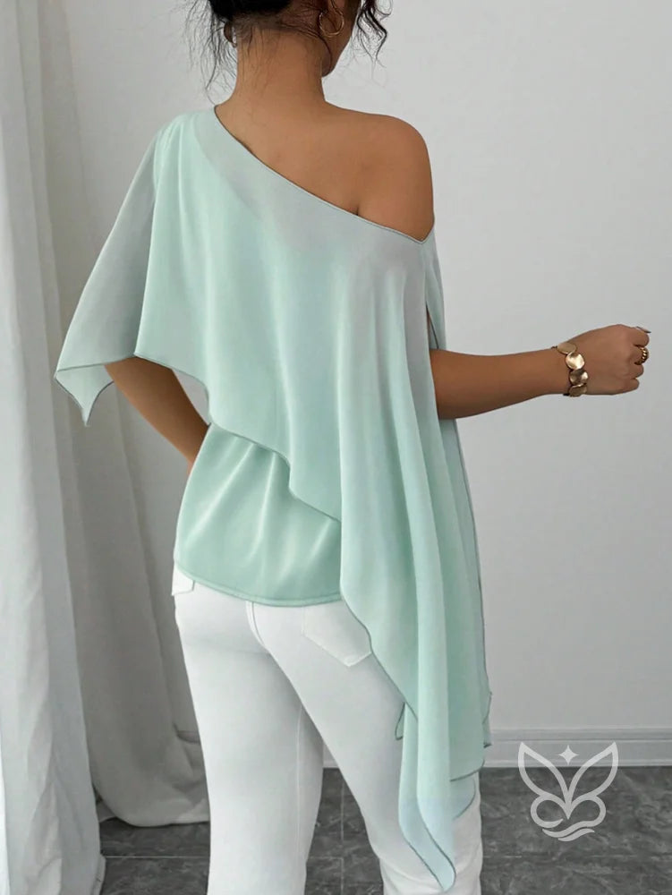 Blusa Peplum Ombro Único Com Gola Assimétrica E Cintura Marcada Blusa Peplum Ombro Único Com Gola Assimétrica E Cintura
