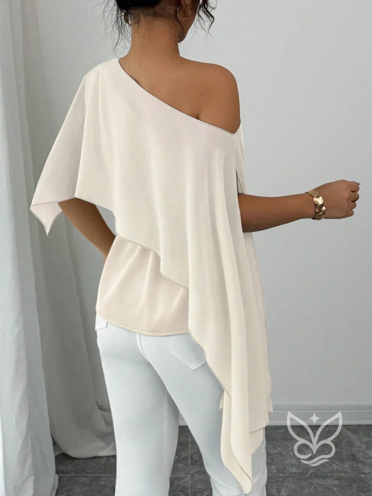 Blusa Peplum Ombro Único Com Gola Assimétrica E Cintura Marcada Blusa Peplum Ombro Único Com Gola Assimétrica E Cintura