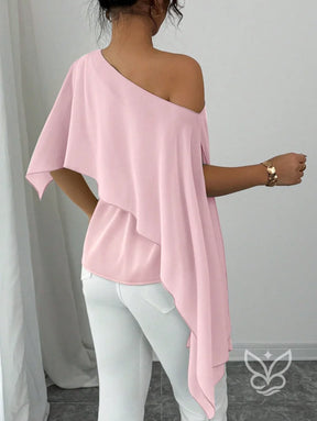 Blusa Peplum Ombro Único Com Gola Assimétrica E Cintura Marcada Blusa Peplum Ombro Único Com Gola Assimétrica E Cintura
