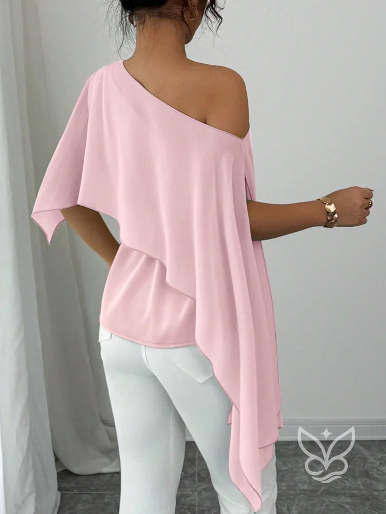 Blusa Peplum Ombro Único Com Gola Assimétrica E Cintura Marcada Blusa Peplum Ombro Único Com Gola Assimétrica E Cintura