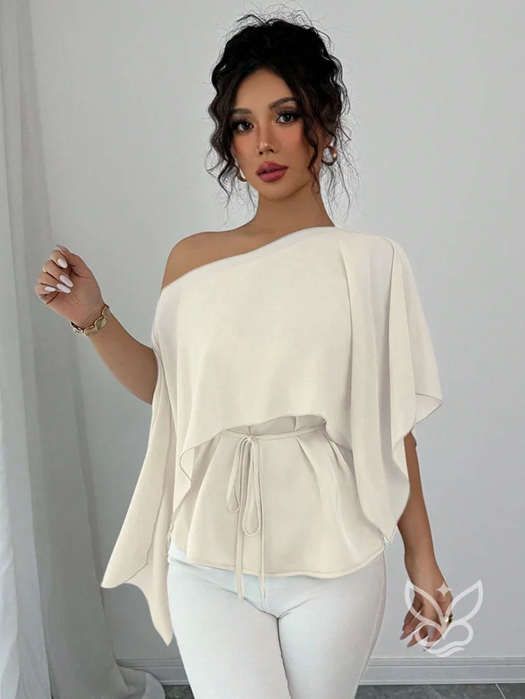 Blusa Peplum Ombro Único Com Gola Assimétrica E Cintura Marcada Damasco / PP Blusa Peplum Ombro Único Com Gola