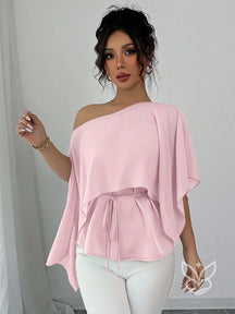 Blusa Peplum Ombro Único Com Gola Assimétrica E Cintura Marcada Rosa Chiclete / PP Blusa Peplum Ombro Único Com Gola