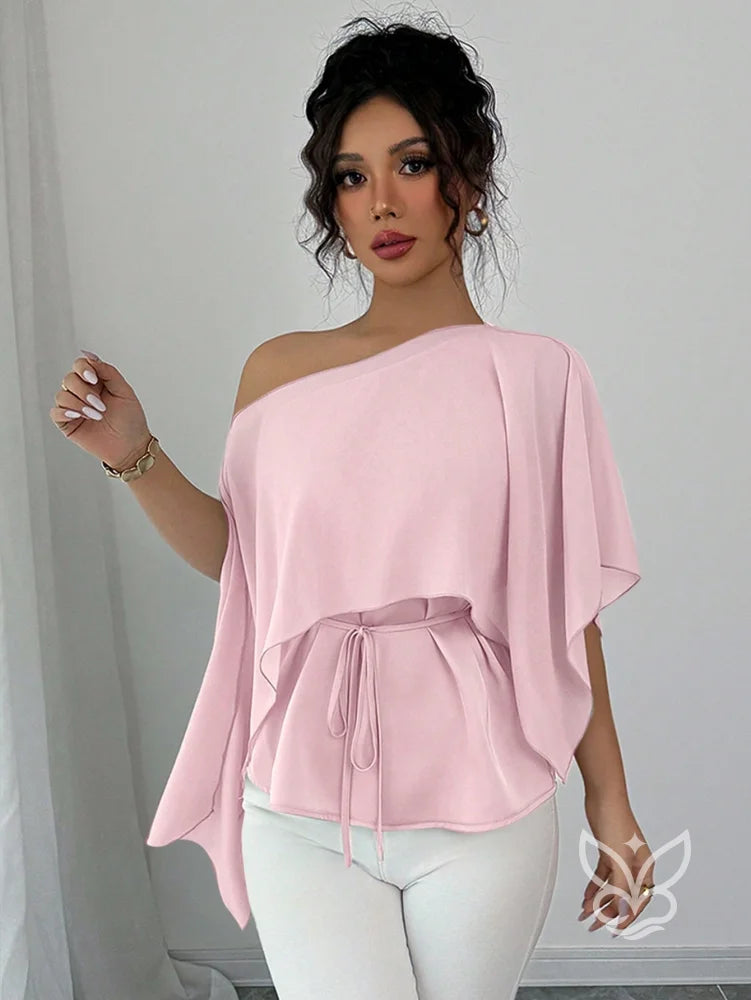 Blusa Peplum Ombro Único Com Gola Assimétrica E Cintura Marcada Rosa Chiclete / PP Blusa Peplum Ombro Único Com Gola
