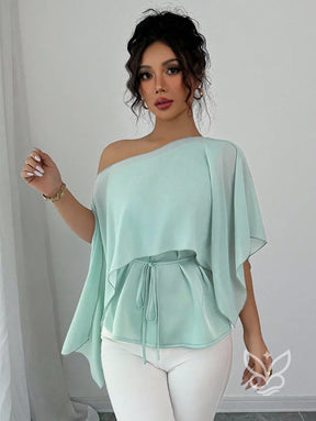 Blusa Peplum Ombro Único Com Gola Assimétrica E Cintura Marcada Verde Menta / PP Blusa Peplum Ombro Único Com Gola
