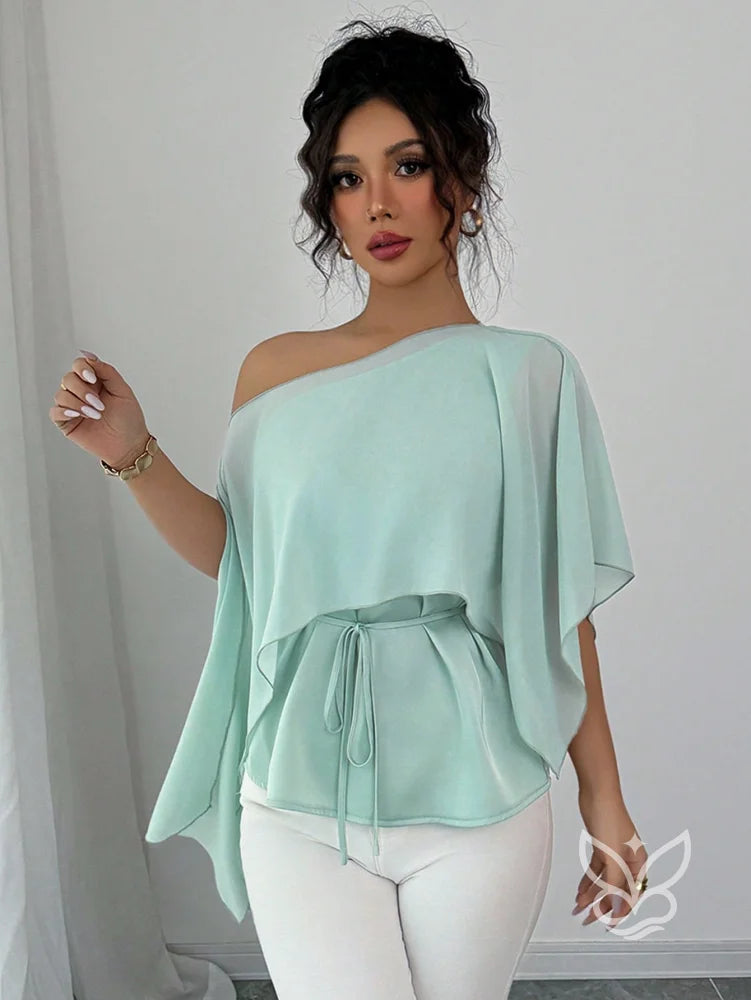 Blusa Peplum Ombro Único Com Gola Assimétrica E Cintura Marcada Verde Menta / PP Blusa Peplum Ombro Único Com Gola