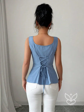 Blusa Peplum Sem Manga Com Cintura Ajustada E Gola Quadrada Blusa Peplum Sem Manga Com Cintura Ajustada E Gola Quadrada