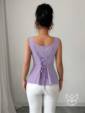 Blusa Peplum Sem Manga Com Cintura Ajustada E Gola Quadrada Blusa Peplum Sem Manga Com Cintura Ajustada E Gola Quadrada