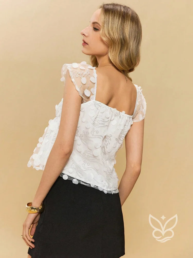 Blusa Peplum Texturizada Com Transparência E Babados Blusa Peplum Texturizada Com Transparência E Babados