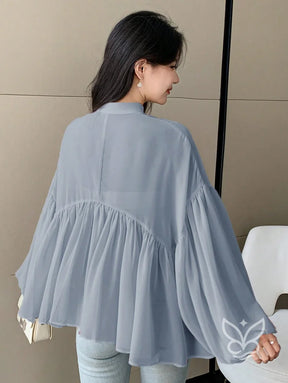 Blusa Plissada Com Gola Alta E Manga Longa Blusa Plissada Com Gola Alta E Manga Longa