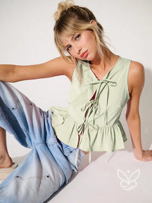Blusa Regata Com Babado E Amarração Frontal Verde / PP Blusa Regata Com Babado E Amarração Frontal