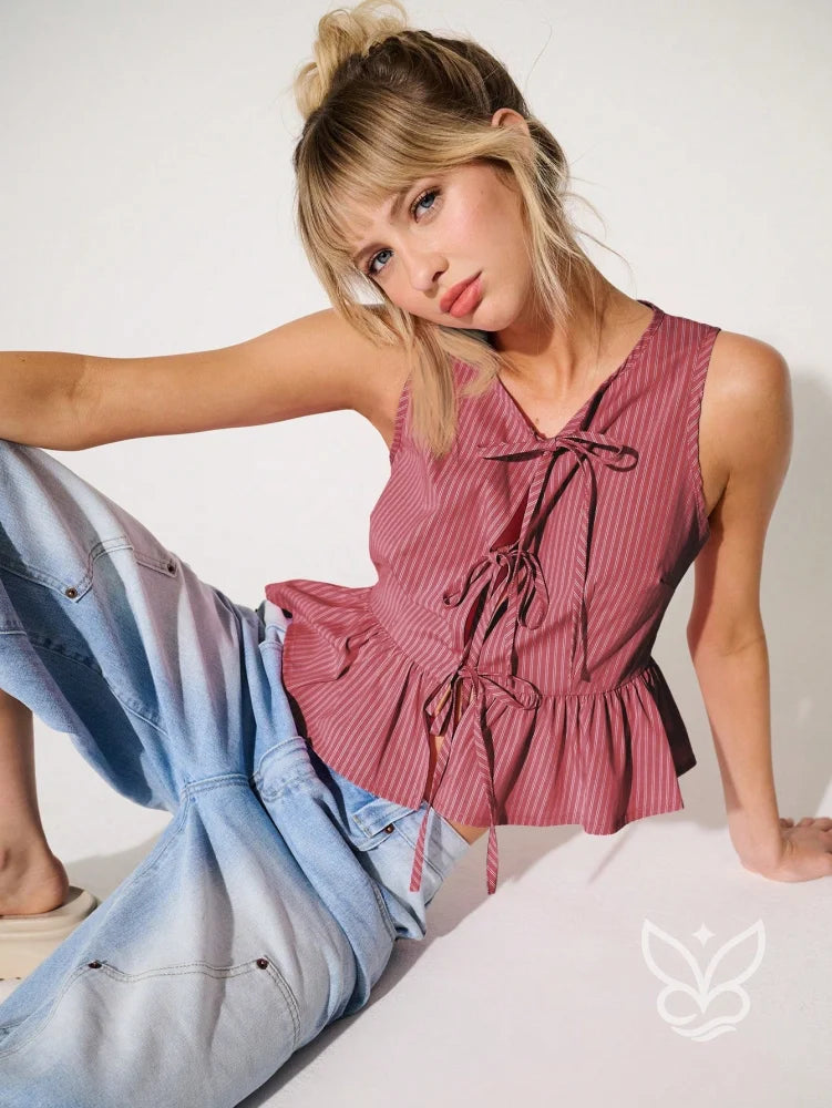Blusa Regata Com Babado E Amarração Frontal Vinho / PP Blusa Regata Com Babado E Amarração Frontal