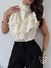 Blusa Regata Com Babados Em Camadas E Textura Refinada Damasco / PP Blusa Regata Com Babados Em Camadas E Textura