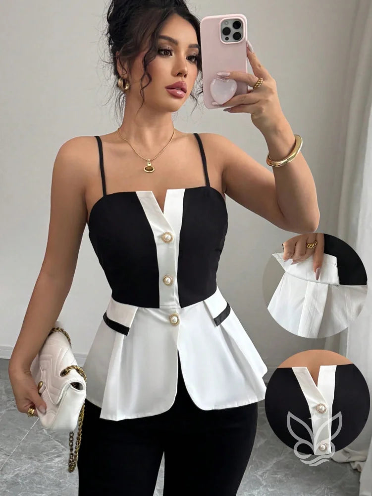 Blusa Regata Com Bolsos Falsos Contrastantes E Caimento Elegante Preto / PP Blusa Regata Com Bolsos Falsos
